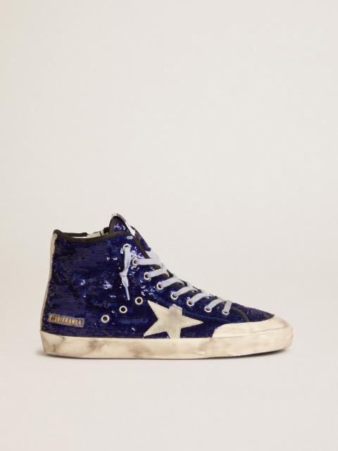 Women's Francy Penstar in bright blue sequins with ice-gray suede star
