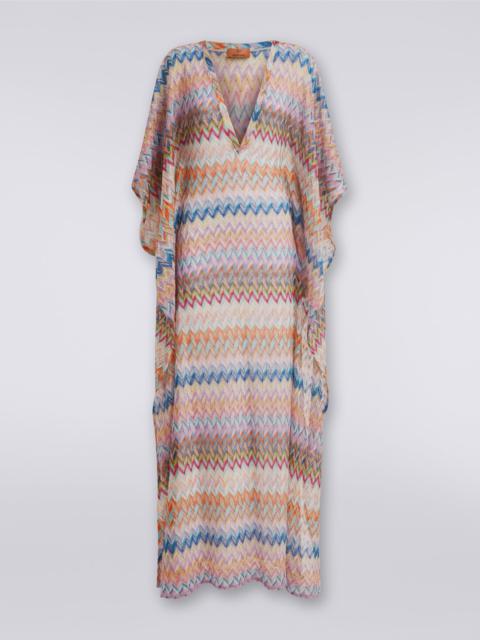 Long V-neck cover-up kaftan with lurex