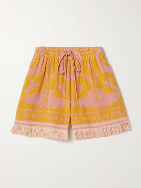 Wylie frayed cotton-terry jacquard shorts Mustard