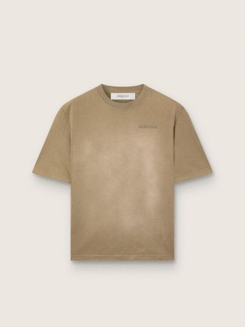 Unisex T-shirt in beige cotton jersey with embroidered logo