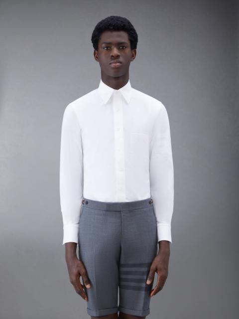 White Cotton Oxford Long Sleeve Satin Weave 4-Bar Shirt