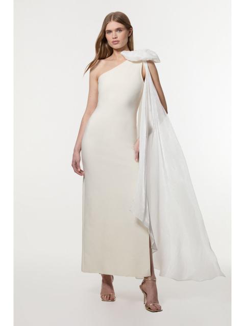 Petite Bandage Figure Form Knit Woven Cape Detail Maxi Dress