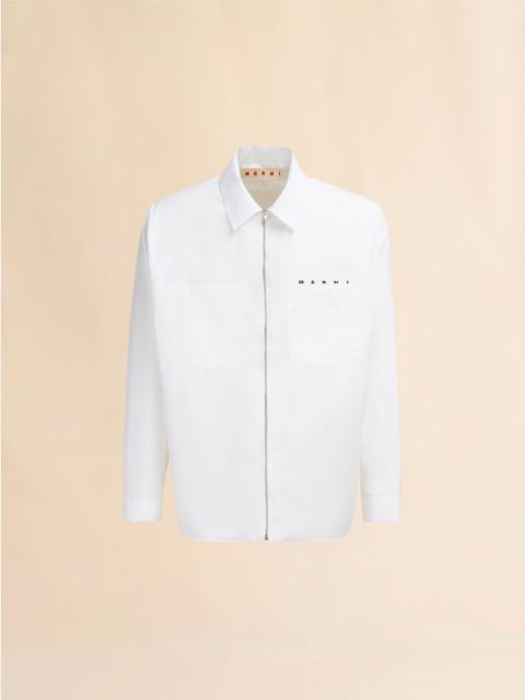 WHITE ORGANIC POPLIN ZIP SHIRT WITH HIDDEN LOGO