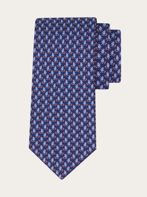 Penguin print silk tie