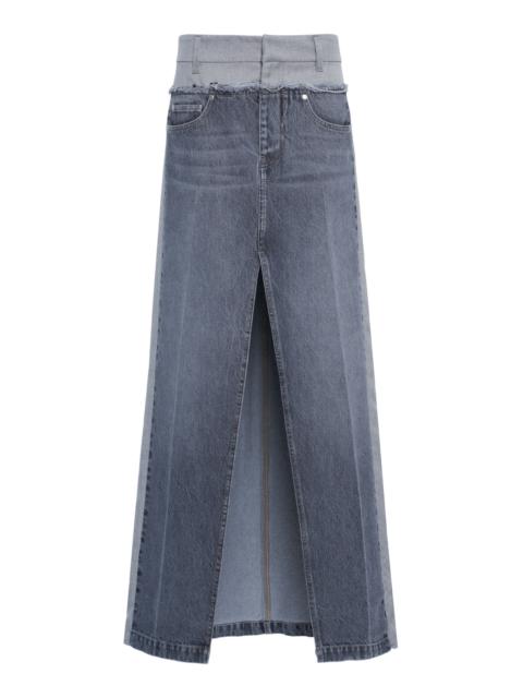 Trouser-Waist Denim Maxi Skirt grey