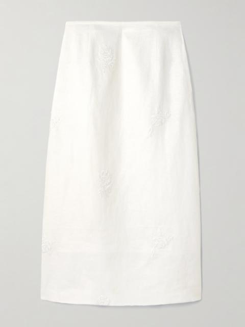 Alessandra Embroidered Linen Midi Skirt