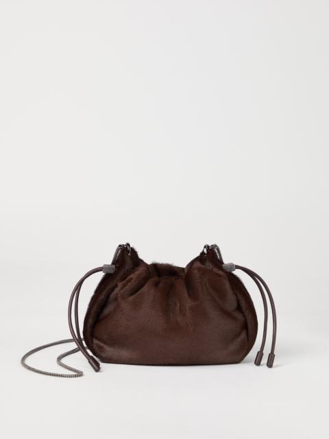 Mellow mini bucket bag in calf hair with precious chain