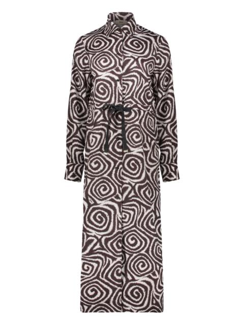 high-collar belted dress