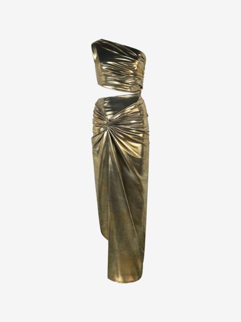 One-Shoulder Gold Dress with Cut-Out Detail