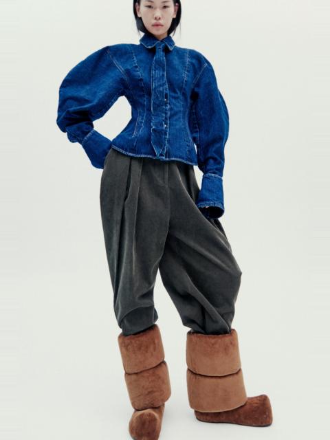 PUFF SLEEVE SHIRT MID BLUE WASH