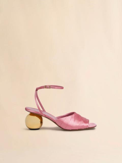 PINK FOLDED SATIN SANDAL WITH SPHERICAL HEEL