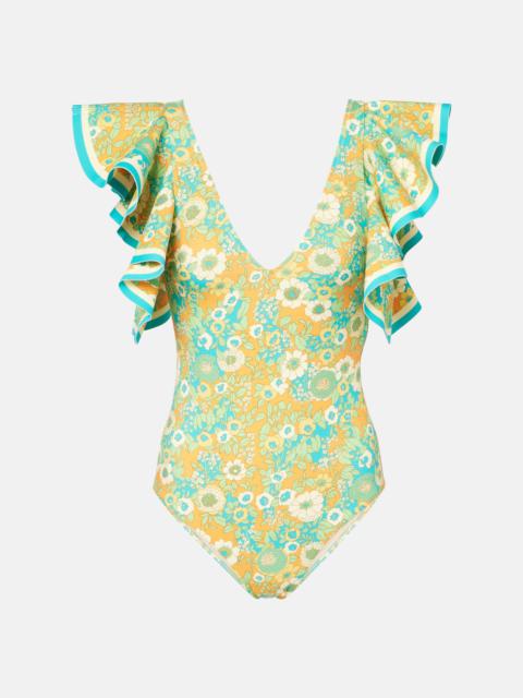 Cristina ruffled printed swimsuit