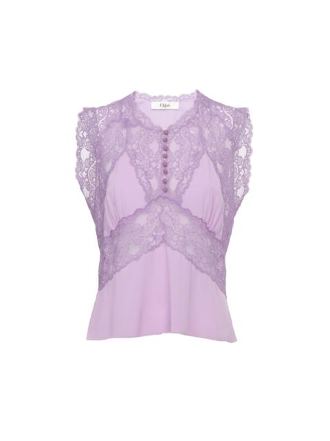 V-NECK TOP IN CRÊPE DE CHINE & LACE