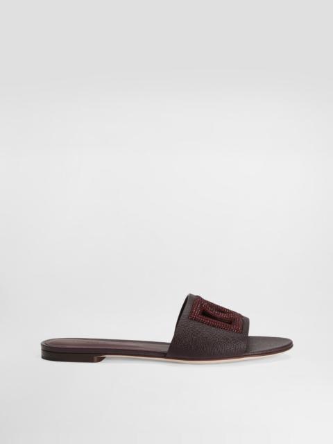 Suede and dauphine calfskin flat slippers