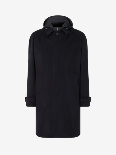 Blue pure virgin wool coat with detachable vest