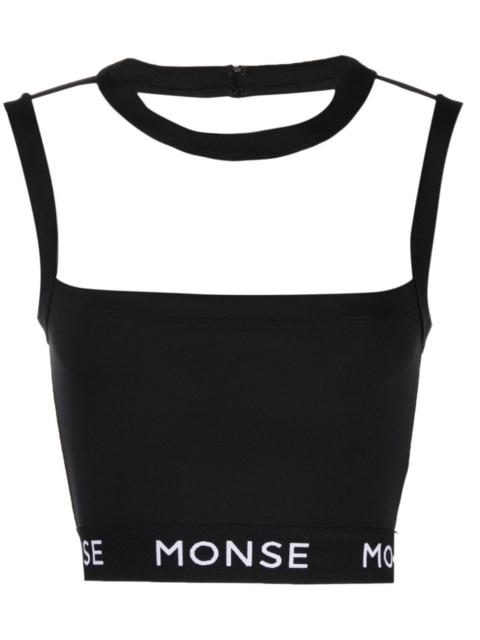 logo-print panelled crop top