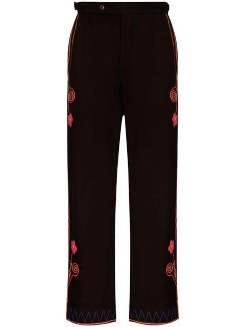 floral-embroidered straight-leg trousers