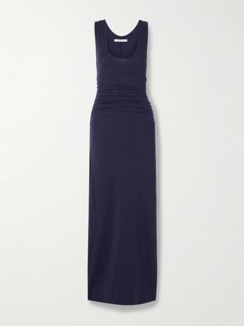 Ruched stretch-jersey maxi dress Blue