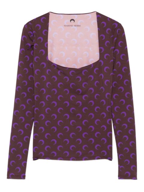 moon-print square-neck top