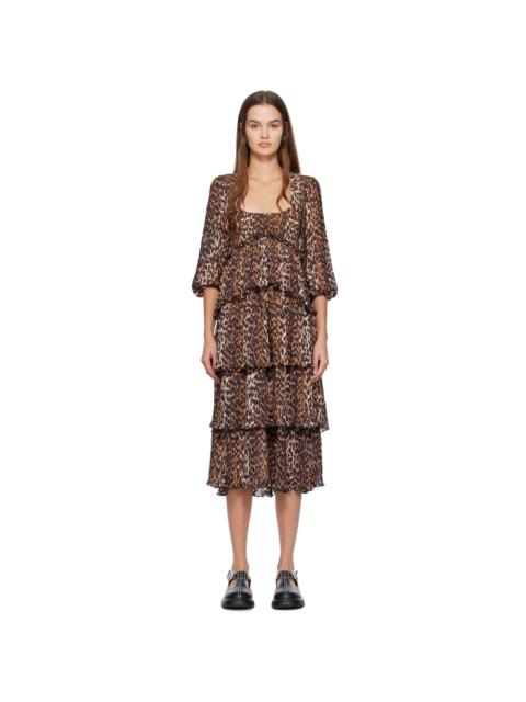 Brown Printed Midi Dress