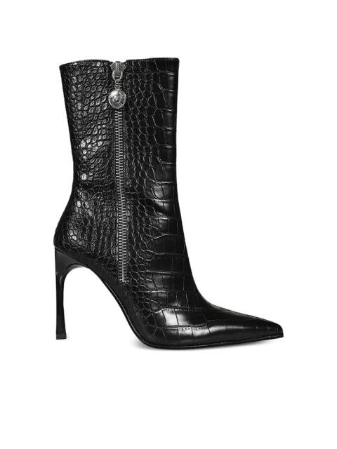 pointed-toe crocodile-effect ankle boots