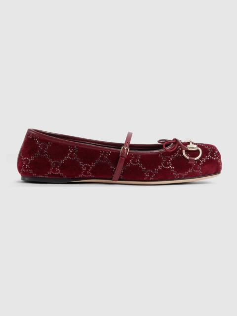 Women's GG crystal Gucci Horsebit ballet flat