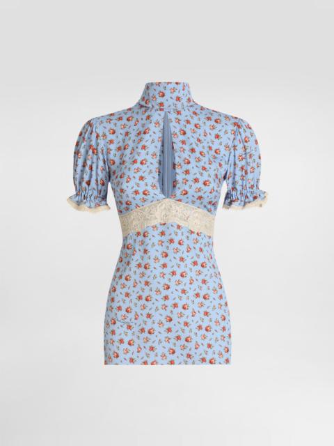 Small rose-print charmeuse top