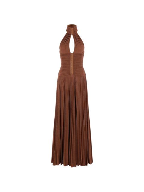 pleated halterneck maxi dress