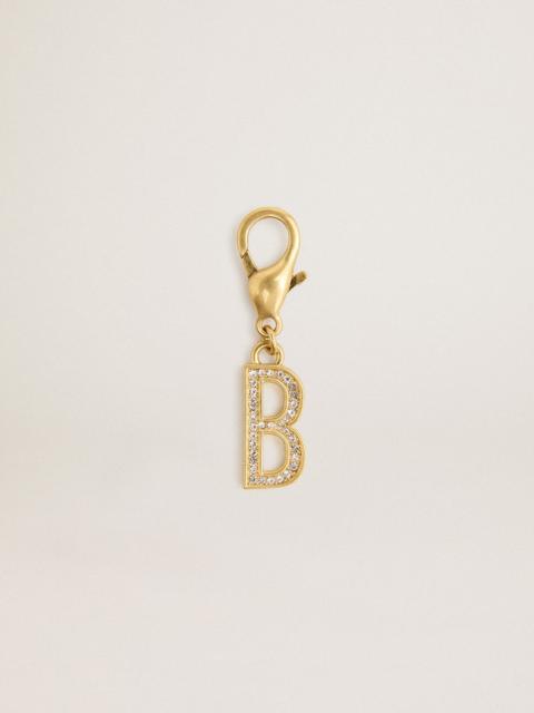 Letter B charm in gold-colored brass with crystals