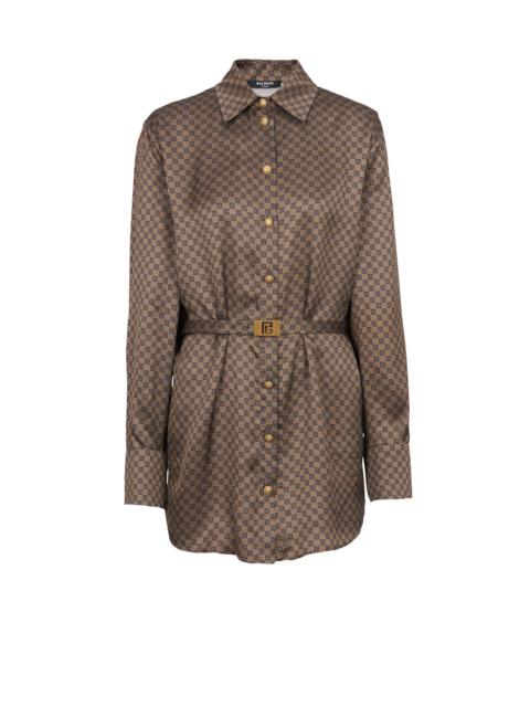Silk shirt with a mini monogram print
