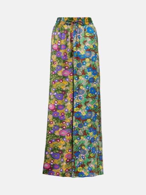 Printed silk satin wide-leg pants