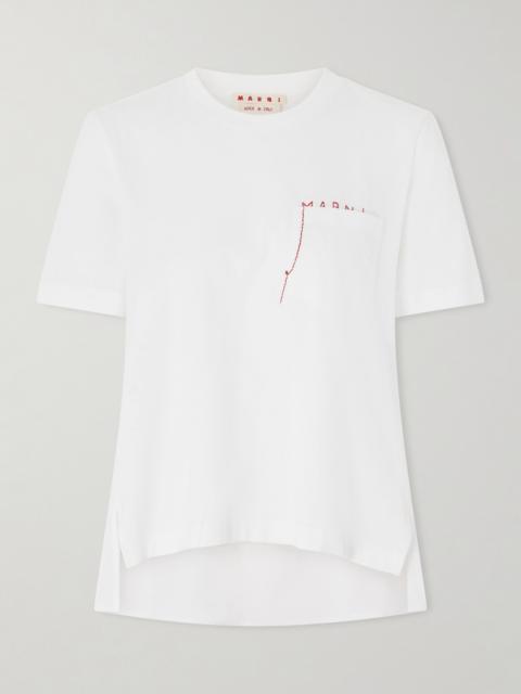 Embroidered Cotton-jersey And Poplin T-shirt