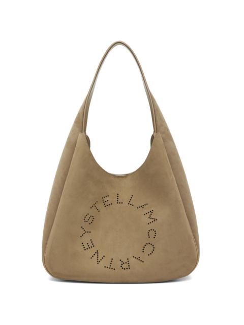 Khaki Faux-Suede Logo & Piping Large Tote