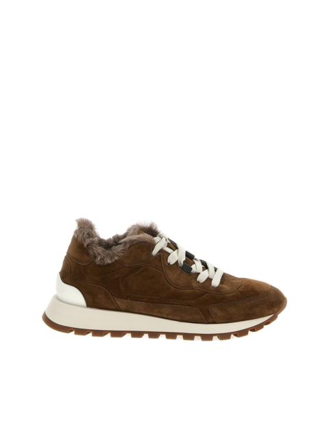 shearling-trimmed suede sneakers