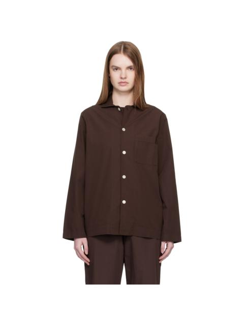 Brown Poplin Long-Sleeved Pyjama Shirt