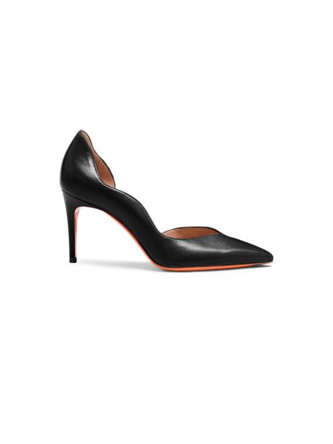 Women's black leather high-heel pump