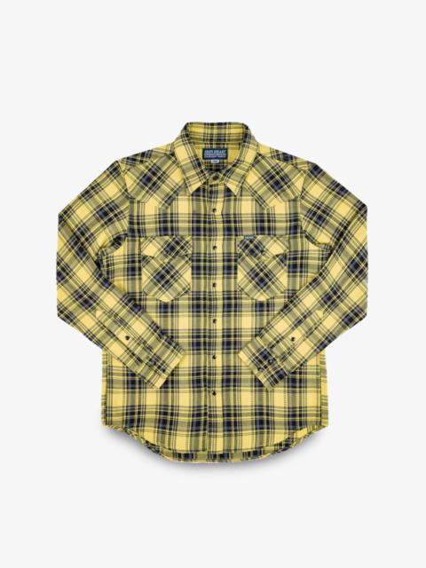9OZ SELVEDGE INDIGO CHECK FLANNEL WESTERN SHIRT - YELLOW