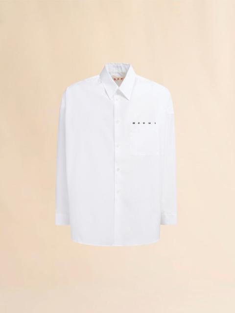 WHITE ORGANIC POPLIN SHIRT WITH PEEPING MARNI LOGO