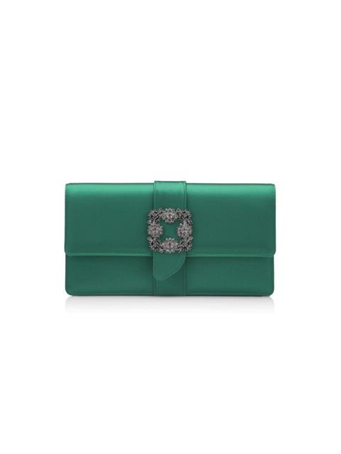 Green Satin Jewel Buckle Clutch