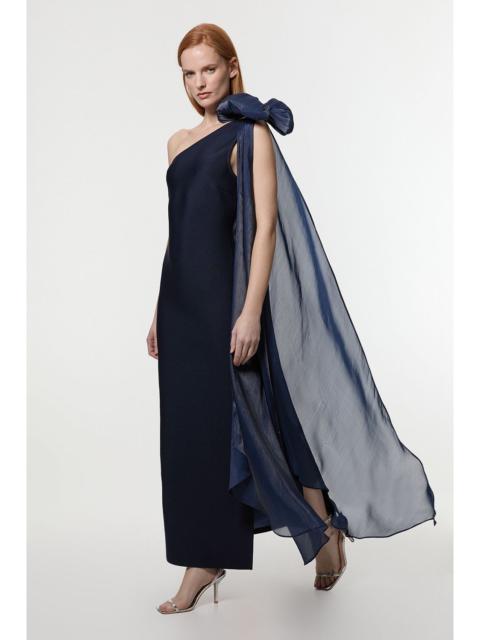 Bandage Figure Form Knit Woven Cape Detail Maxi Dress