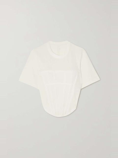 Cropped canvas-paneled ribbed stretch-cotton jersey T-shirt