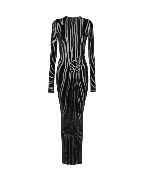 Long zebra-print velvet dress