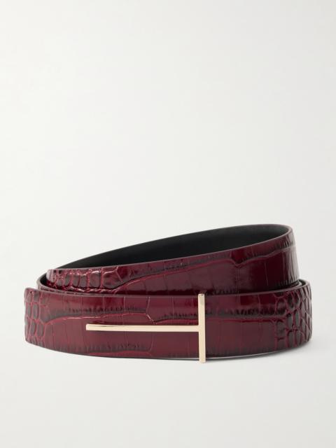 Croc-effect Leather Belt