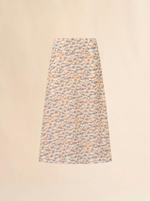 PINK CRÊPE DE CHINE FLUID SKIRT WITH ANEMONES PRINT