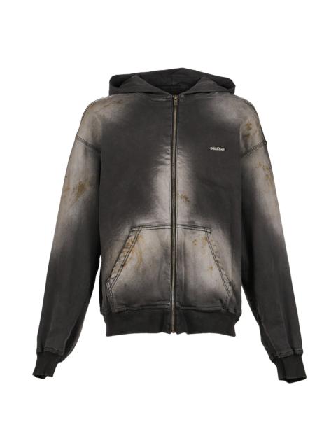 BLACK DIRTY-WASH HOODIE ZIP-UP / BLK