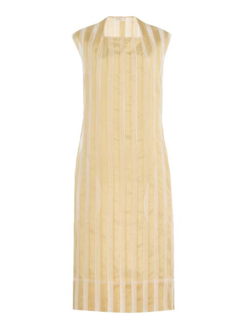 Pilaria Striped Silk Midi Dress ivory