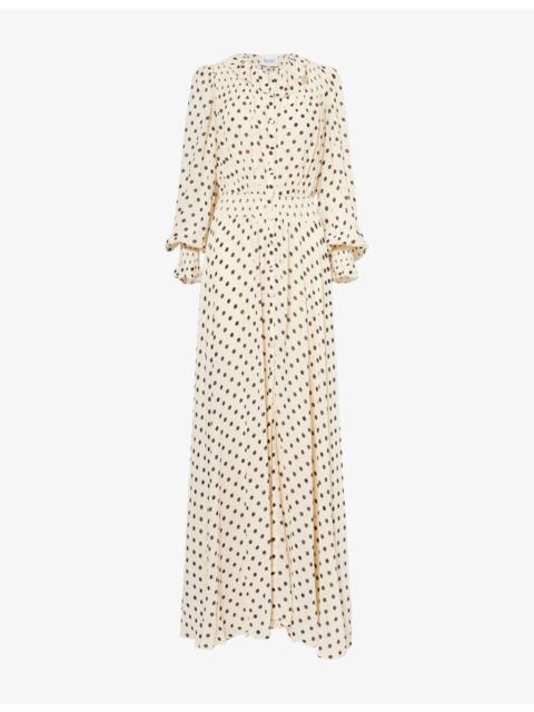 Reformation x Nara Smith Ruffle Polka-Dot Woven Midi Dress