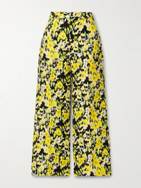 Cropped Floral-print Wool And Silk-blend Straight-leg Pants