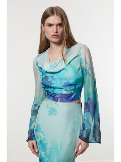 Ombre Floral Cowl Front Woven Top