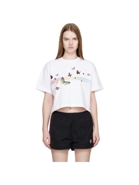 White Butterfly Boxy Cropped T-shirt